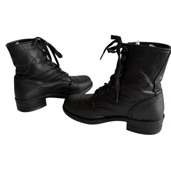 Vintage Frye 90s Y2K USA Black Leather Moto Combat Boots Grunge 9.5 M Goth Biker - Image 5