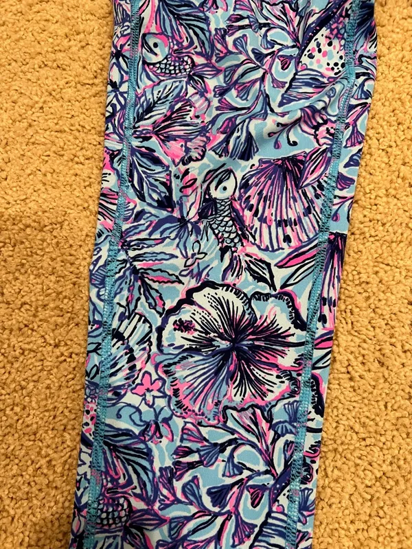 Lilly Pulitzer Blue Pink Floral Leggings - Image 2