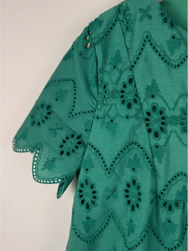 Emery Rose Green Eyelet Embroidered Babydoll Mini Dress NWT Size S Boho - Image 4
