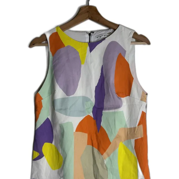 Alice + Olivia Dress Womens 4 Multicolor Abstract Print Sleeveless Shift Mini - Image 4