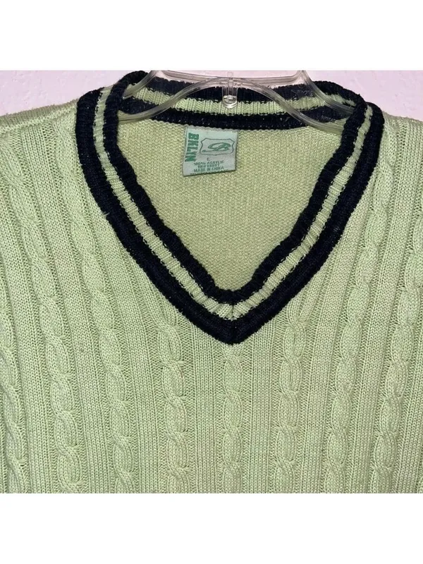 Vintage Pastel Green Cable Knit Sweater Vest Unisex Golf sweater preppy academic - Image 6