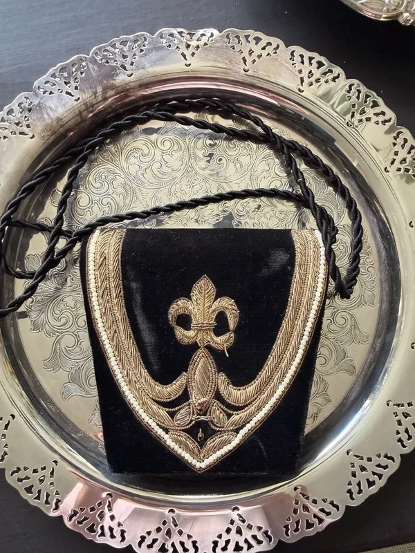 Vintage Bullion Bag Velvet Evening Wear Handbag Coin Purse Gold Trim Embroidery - Image 2