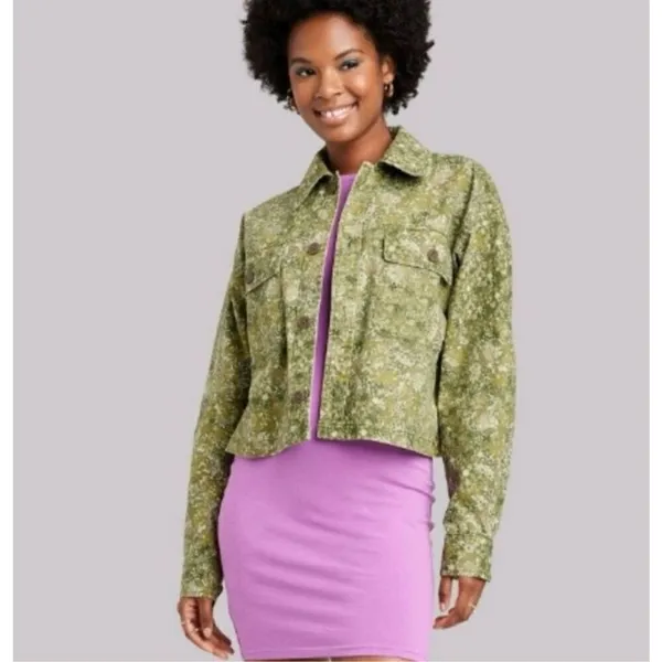 NWT Womens Wild Fable Floral Print Cropped Shacket Canvas Jacket - Sz XS - Image 2