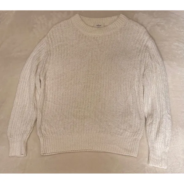 Wilfred Free Essential Chenille Crewneck Sweater Aritzia Cream Chunky Knit XS - Image 4