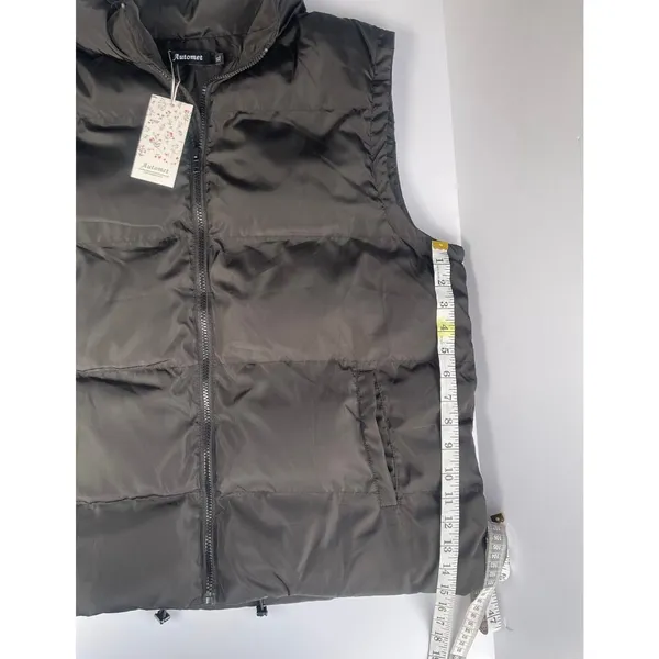 Automet Women's Cropped Puffer Vest Size XL Black Full Zip Pockets - Image 6