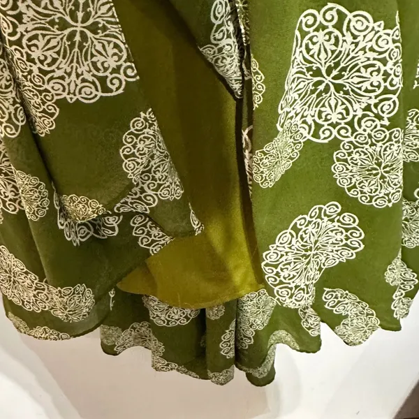 Robbie Bee Vintage Green Medallion Cowl Neck Handkerchief Dress Size 6 Fairycore - Image 7