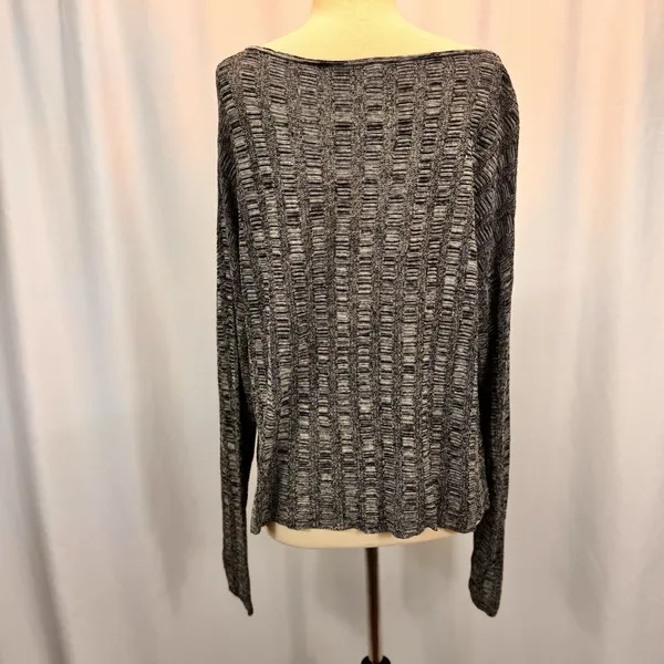 Eileen Fisher Silk Organic Linen Knit Sweater L Black White Textured Boxy Top - Image 7