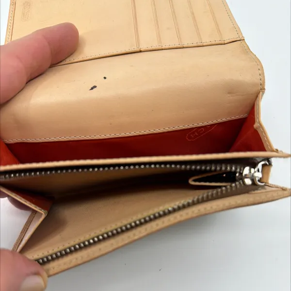 Coach Signature C Flap Brown Tan Coated Canvas Leather Wallet - Image 6