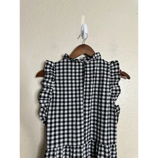 Maeve Lida Ruffled Mini Dress Size S Gingham Tiered Black White Cottagecore - Image 8