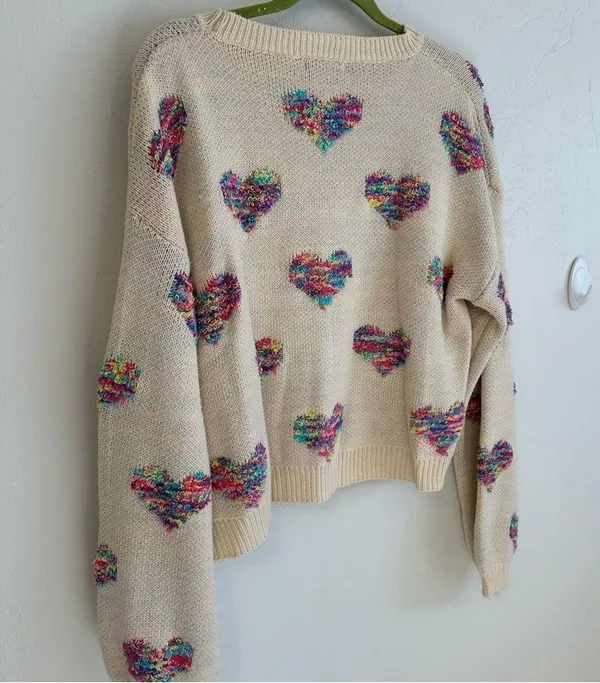 Heart Knit Sweater Size L - Image 2