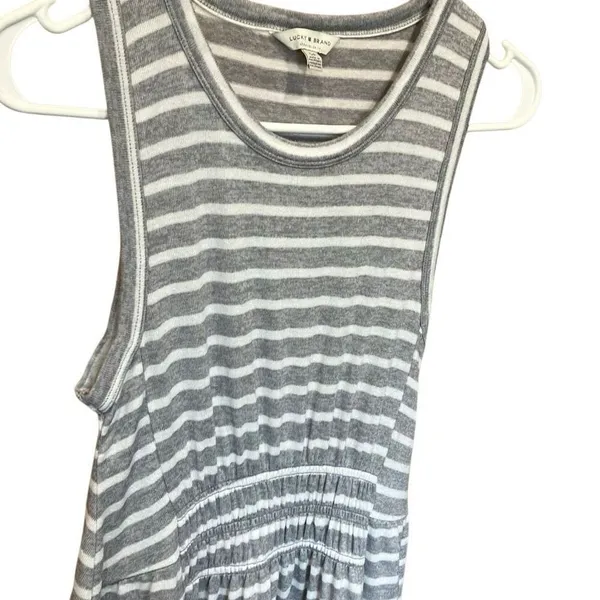 Lucky Brand Ruched Sleeveless Grey & White Stripe Maxi Dress Small #800 - Image 8