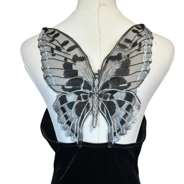 Black Velvet Baby Doll Y2K Dress Lace Butterfly SZ LG Goth Fairy Formal 90's - Image 6