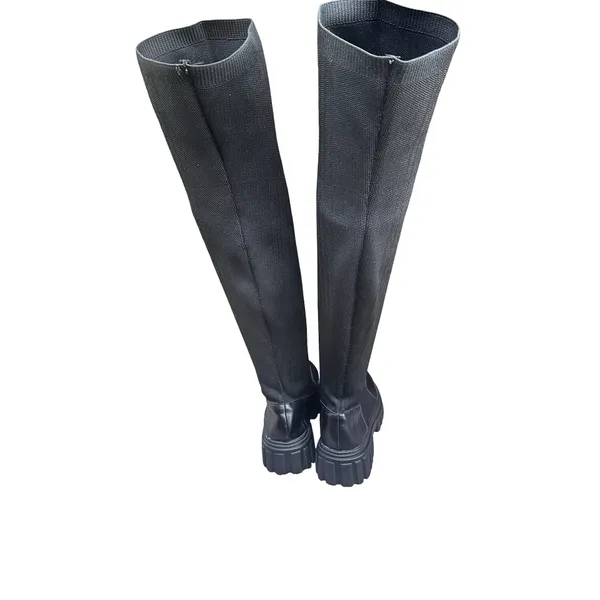 Cuccoo EU 40 Black Knee High Sock Boots Chunky Platform Lug Sole Y2K - Image 3