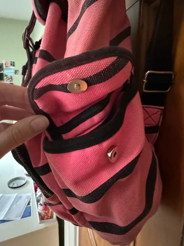 PINK - Victoria's Secret Black & Pink Striped Backpack - Image 3