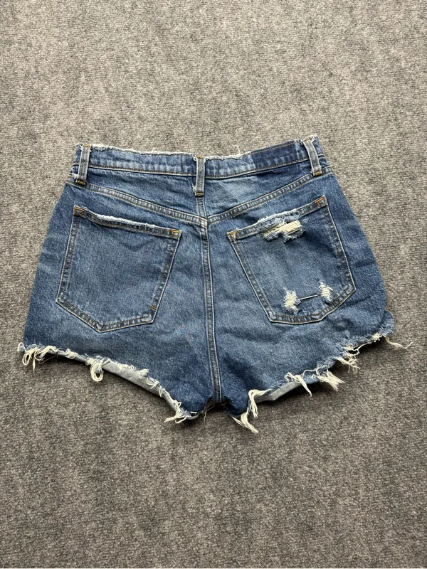 Abercrombie & Fitch Woman’s 10 High-Rise Distressed Denim Mom Shorts Blue - Image 6