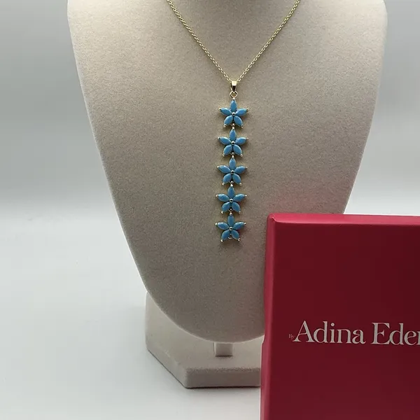 Adina Eden Turquoise Blue Floral Drop Pendant Gold Tone Necklace NIB - Image 2
