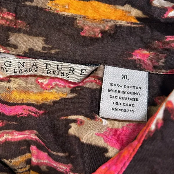 Signature by Larry Levine Pink and Orange Abstract Button Down Shirt - Image 4