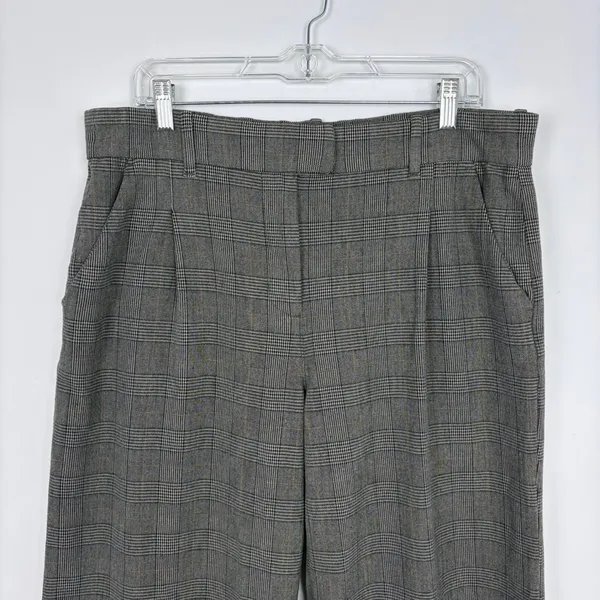 American Eagle Poppy Trouser Wide Leg Grey Plaid Academia Career Pant Size 12 - Image 3