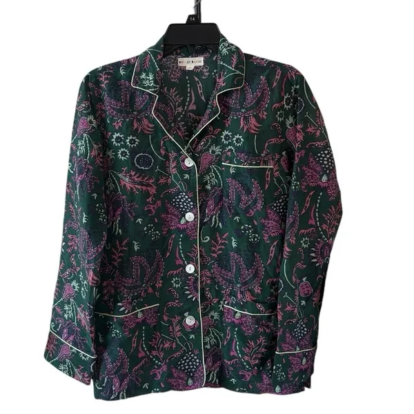 Roller Rabbit Silk Cotton Blend Green Pink Floral Pajama Set Size XXS - Image 6