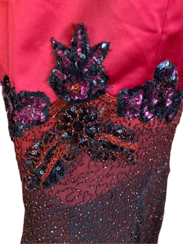 Belsoie Red & Black Strapless Mermaid Style Satin Beaded Gown (6) - Image 9