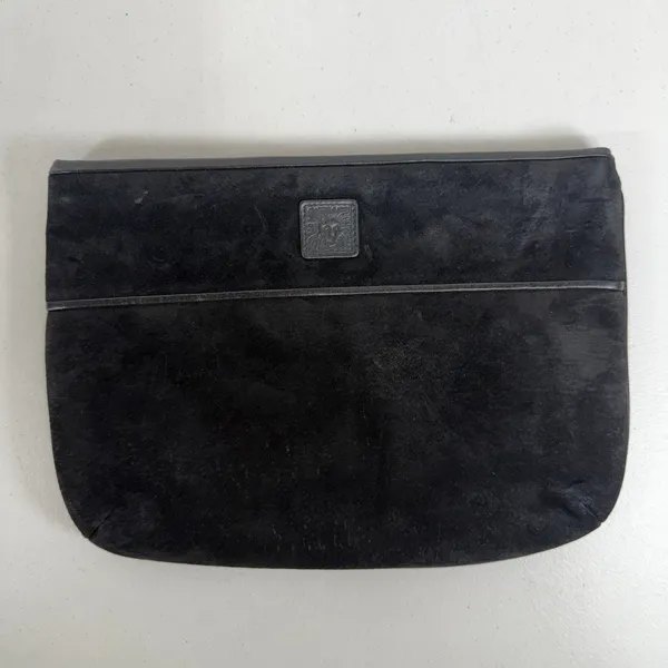 Anne Klein Clutch Bag Black Suede Leather Crossbody Vintage Lion Logo 90s - Image 3
