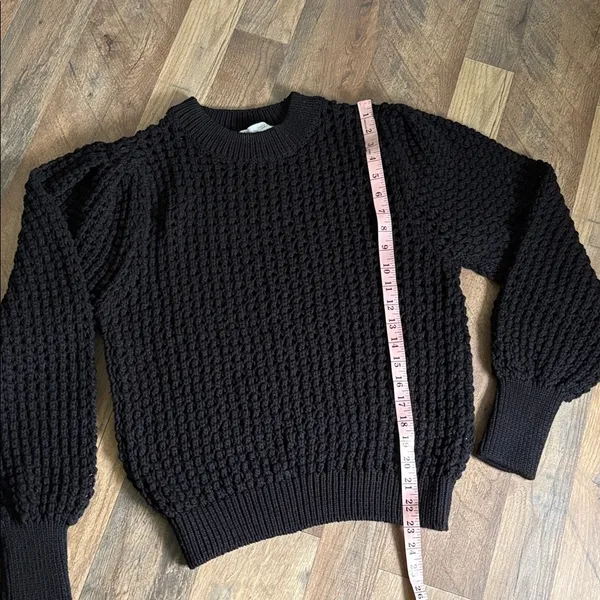 Zara textured open‎ knit chunky sweater crewneck balloon sleeves black size M - Image 13
