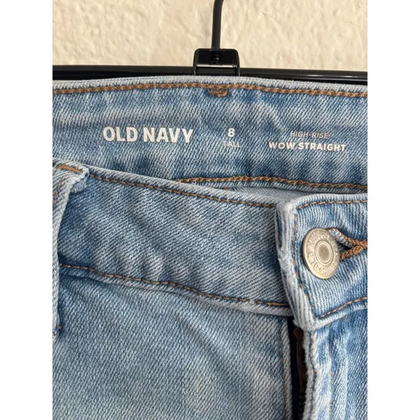 Old Navy Wow Straight Jeans 8 Tall Light‎ Wash High Rise Denim - Image 3