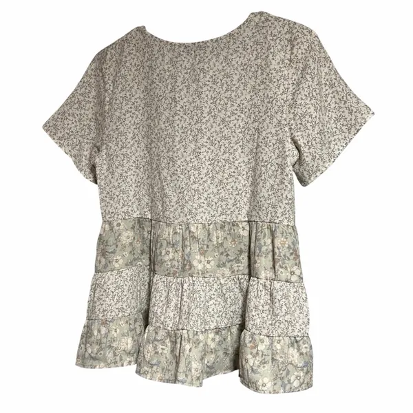 Paper Crane Mixed Floral Tiered Babydoll Top Boho Cottagecore Romantic - Small - Image 3