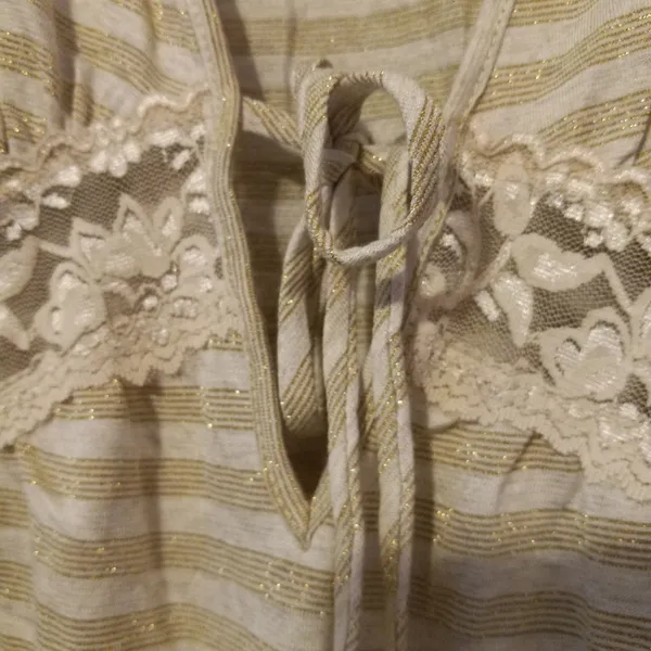 DayTrip L Shimmering Gold Striped Long Sleeved Tie Front Top - Image 6