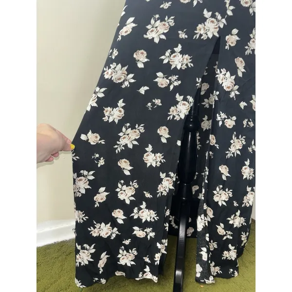 Sanctuary Black Floral Maxi Dress Small Wedding Guest Front Slit V-Neck - Image 7