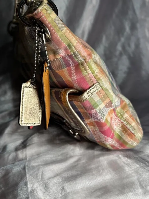 Vintage 2010s Coach Signature Poppy Madras Plaid Shoulder Bag Multi Color - Image 3