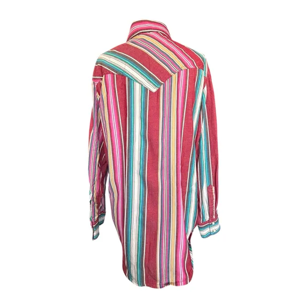 Wrangler Retro Western Pearl Snap Striped Shirt Pink Teal Cotton Small‎ Cowgirl - Image 6