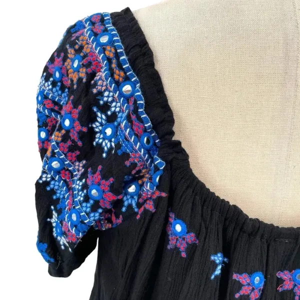 Free People Aurora Embroidered Blouson‎ Top In Black Size Small - Image 8