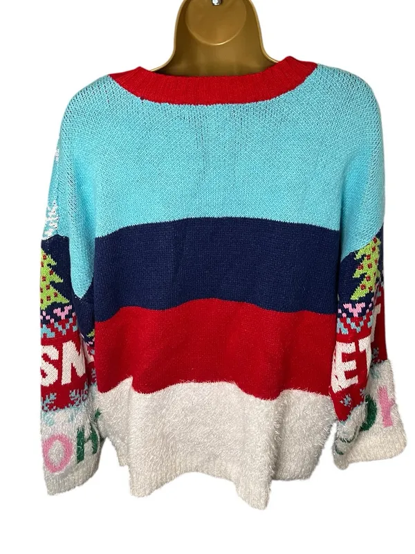 33 Degrees Oversized Ugly Christmas Sweater Fuzzy Knit Graphic Multicolor M - Image 6