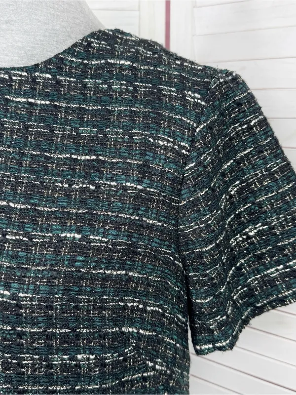 Loft Tweed Front Pocket Shift Dress Black Teal Size 4 Preppy Office Retro Boucle - Image 6