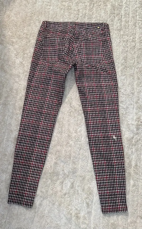 Zara red/brown/cream houndstooth plaid skinny jeans/slim stretch pants Size 6 - Image 4