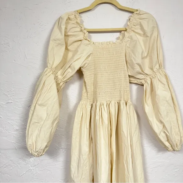 Monbebe Mom Daisy Beige Cotton Midi Dress Womens XS Cottage Core Prairie Minimal - Image 10