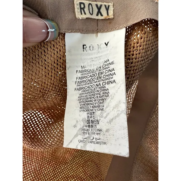 Roxy Candied Peacy Packable 100% Woven Straw Swirl Pattern Floppy Sun Hat - Image 4