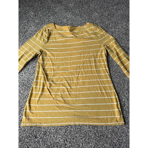 A New Day Women's yellow white striped quarter sleeve top size large - Image 2