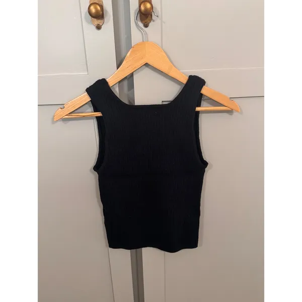 Avec Les Filles Black Ribbed Knit Sweetheart‎ Neck Tank Top Small - Image 2