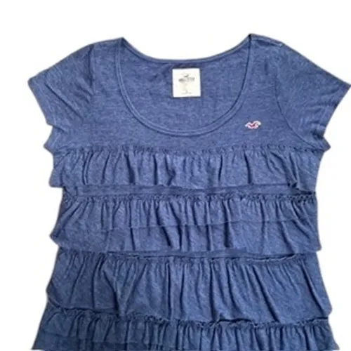 Hollister Y2K women's juniors L blue ruffle tier short sleeve‎ babydoll top VTG - Image 3