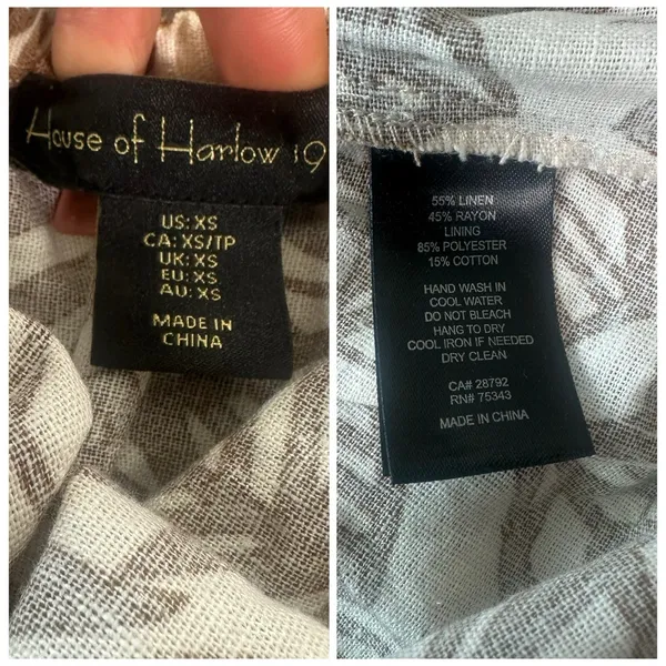 House of Harlow 1960 Linen Boho Dress XS Open Back Tie‎ Floral Pockets Coastal - Image 8