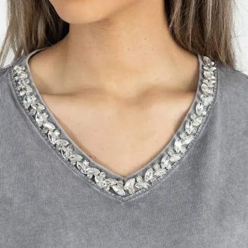 Duke Blue Devils Jeweled Rhinestone V-Neck Tee Women XL Grey Gameday Couture New - Image 5