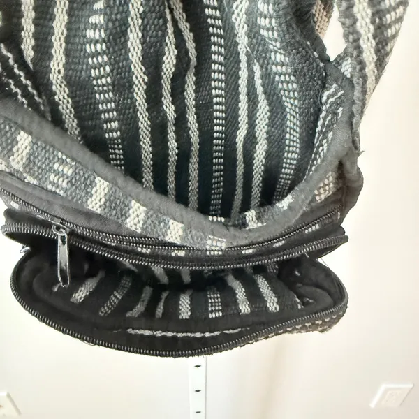 Black‎ Gray Striped Woven Crossbody Bag Multi-Pocket Travel Purse Boho Grunge - Image 5