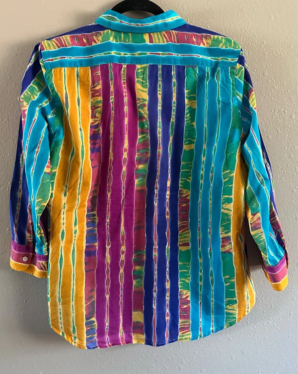 Vintage Y2K Lauren Ralph Lauren Tie-Dye Striped Blouse - Image 3