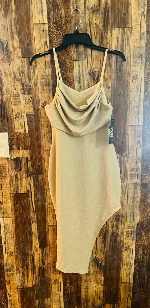 Steve Madden Madden NYC Champagne Sparkle Asymmetrical Hem Party Dress size medium - Image 2
