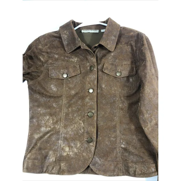 BAMBOO TRADERS Faux Leather acket size Petite Medium Brown - Image 2
