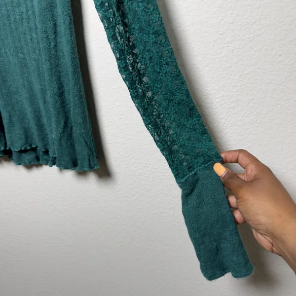 Free People Women No Limits Layering Top S Teal Lace Sleeve Back Cutout Coquette - Image 4