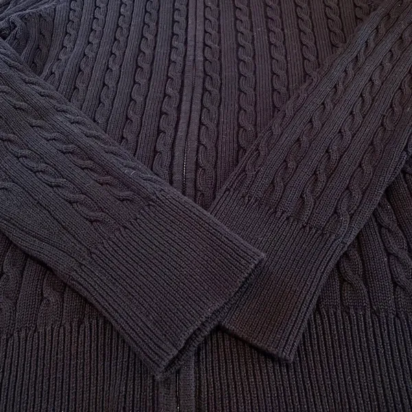 Lauren Ralph Lauren Womens Black Cable Knit Sweater Size L Full Zip Old Money - Image 4