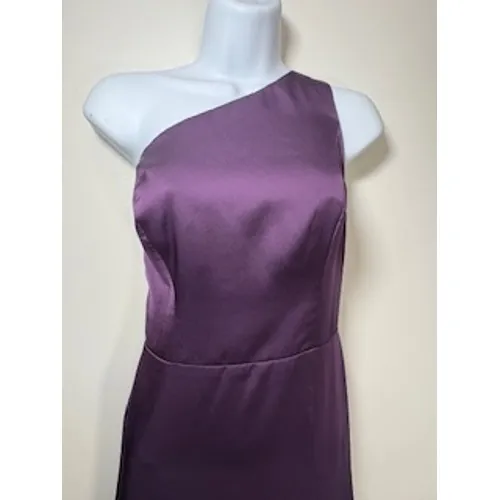 Birdy Grey One Shoulder Maxi Dress Purple Satin Slit Gown Bridesmaid Small - Image 2